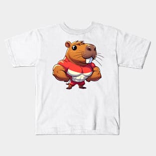 Cute Muscular Capybara Illustration Kids T-Shirt